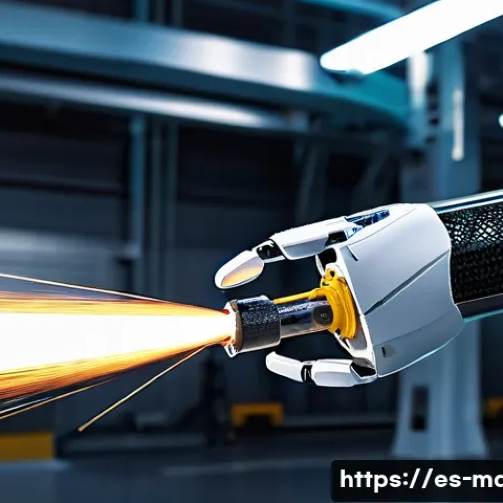 기계설계와 로봇공학의 관계 - A futuristic industrial robot arm constructed from advanced composite materials like carbon fiber, s...