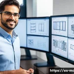 Home 22 기계설계 프로젝트 리더 되는 방법 - A confident Spanish-speaking mechanical engineering team leader in a modern office, surrounded by ad...