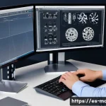 Home 21 기계설계 실무 스터디 자료 - A detailed engineering workspace showcasing a mechanical engineer at work using advanced CAD softwar...