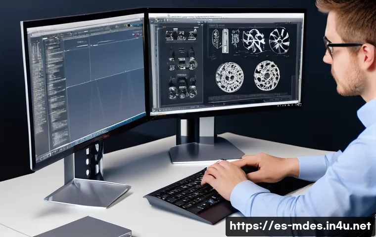 기계설계 실무 스터디 자료 - A detailed engineering workspace showcasing a mechanical engineer at work using advanced CAD softwar...