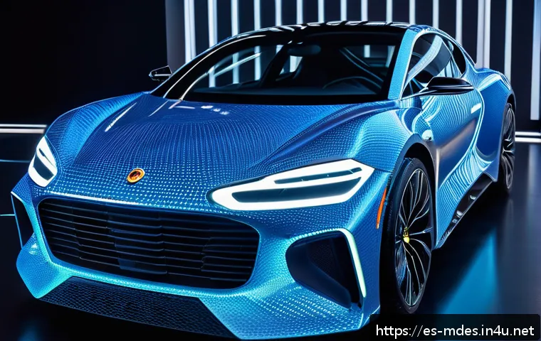 기계설계 필드 리포트 - A futuristic automotive workshop scene showcasing advanced smart materials in mechanical design: clo...